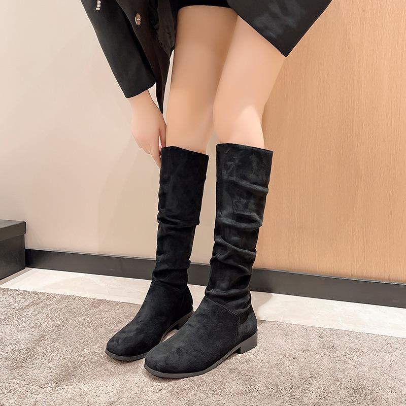 Но женские демисезонные ботфорты, новые женские ботфорты с присборками, женские ретро плиссированные высокие ковбойские ботфорты в западном стиле рыцарские ботфорты