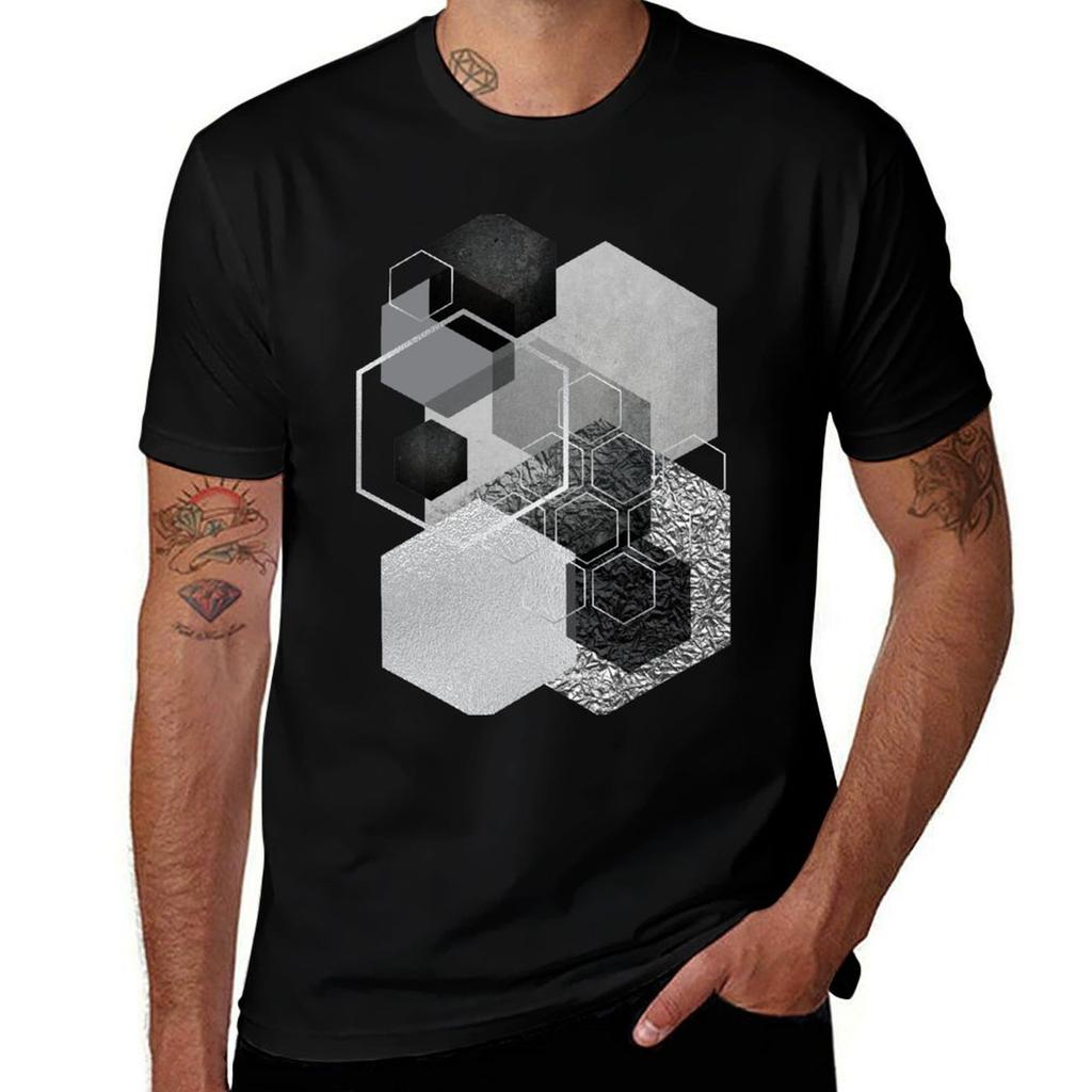Black And Silver Geometric Tshirt Cotton T Shirt Unisex Tshirt