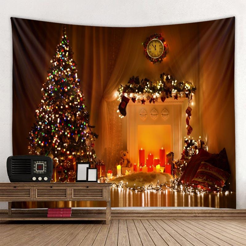 Рождественский гобелен, Рождественская елка, камин, теплая семейная настенная подвеска, рождественский снежный фон, украшение для дома, комнаты, подарки