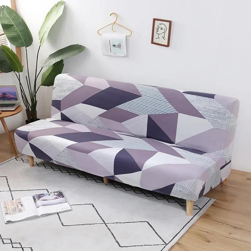 [Stretch Sofa Bed Cover] Spring/Summer Milk Silk Fabric Living Room Armless Folding Sofa Sofa Cover Puf Grande Y Esponjoso