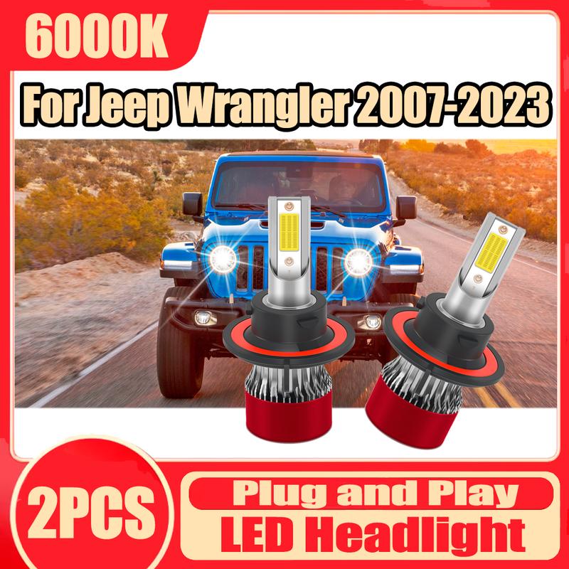 2PCS 6000K White LED Headlight Canbus No error 30000LM 150W Turbo Auto Headlamps Plug and Play 12V For Jeep Wrangler 2007-