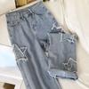 Джинсовые популярные Ins Fashion Корейский со звездой 2023 Весна Осень Новые прямые свободные джинсы с высокой талией