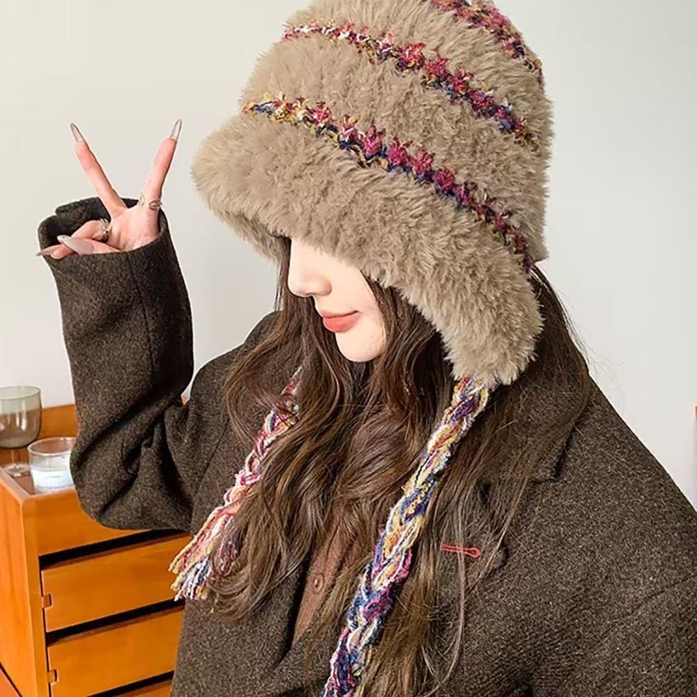 Cute bear ears cat bow plush hat women's autumn and winter warm ear protection Lei Feng hat domestic sales