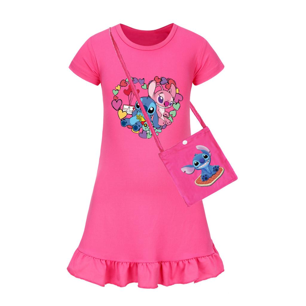 Платье для сна с коротким рукавом Stitch для девочек из искусственного хлопка для детей