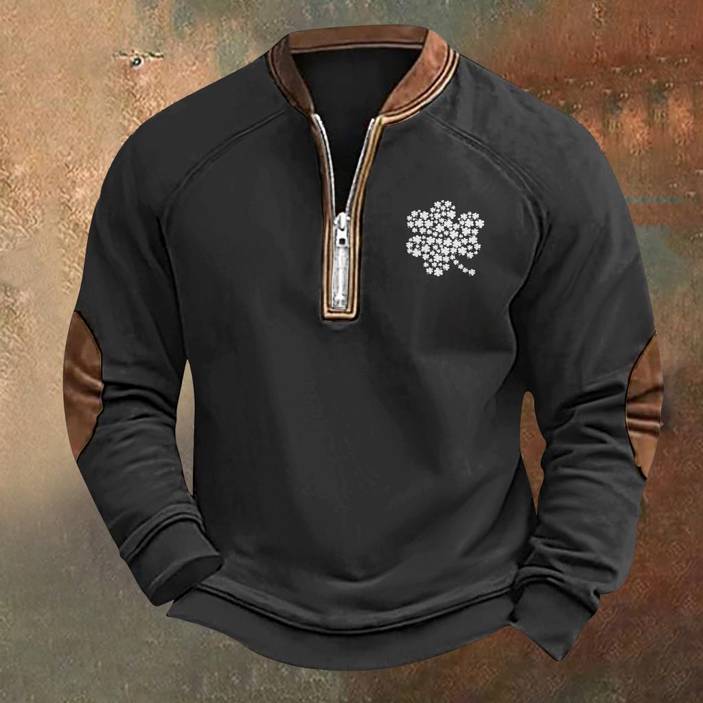 Men's St. Patrick's Day Vintage Casual Zip Sweatshirt Outdoor Casual Top