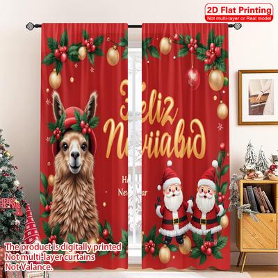 2 шт. 2D плоская печать С Рождеством Популярные оконные шторы Feliz Navidad Лама Санта Ткань Без электричества 0 Использовать для