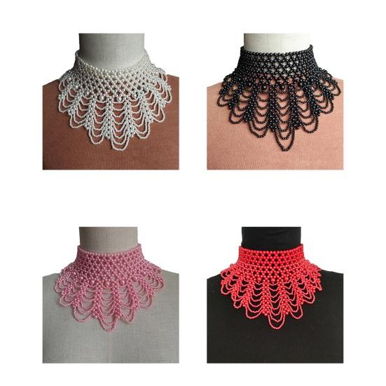 Imitation Pearl Fake Collar Necklace Hollow Design Multi Layer Detachable Collar Solid Color Dress