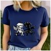 Unisex 100% Polyester Summer Top The angel and the devil hold hands. Print Loose round Neck Short Sleeve Fashion for Lovers