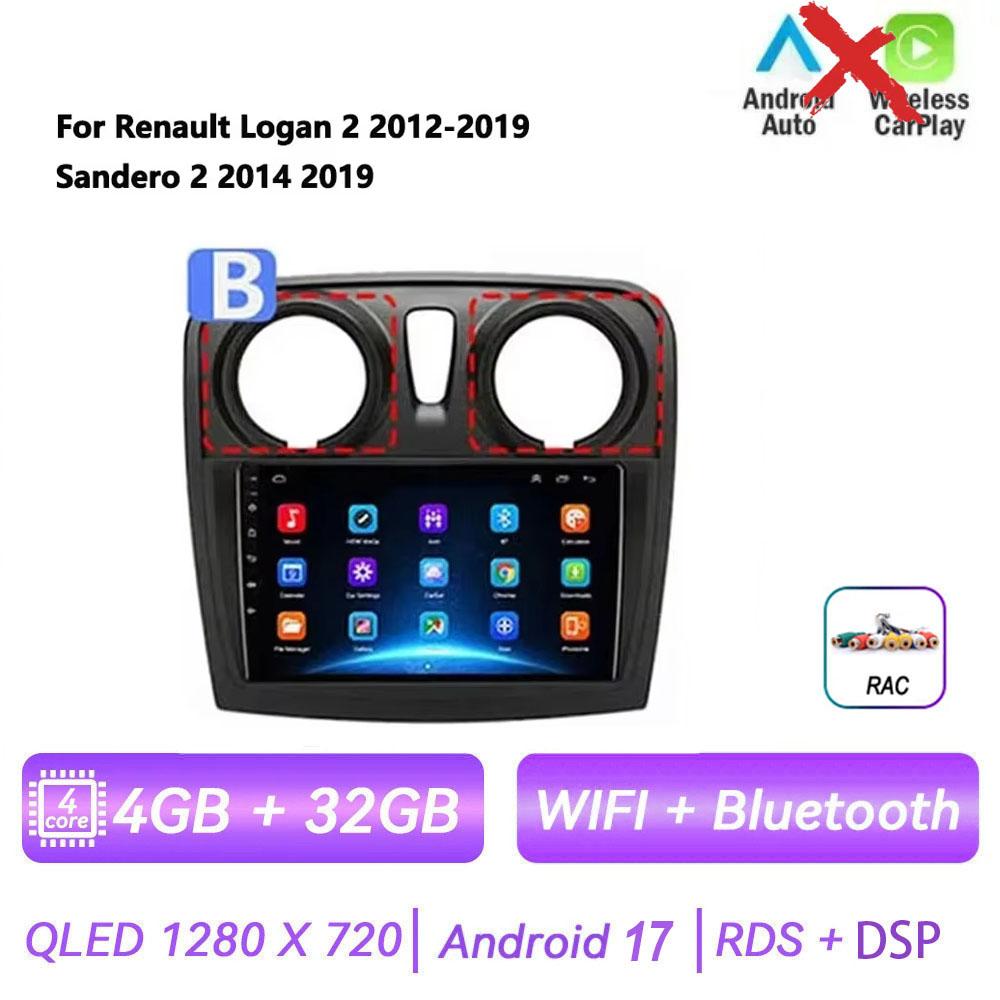 Android 17 pour Renault Logan 2 2012 - 2022 Sandero 2 2013 - 2022 GPS 4G Autoradio Navigation Lecteur multimédia vidéo Stéréo BT
