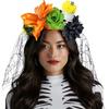 Повязка на голову в виде венка из цветов на День мертвых с черной вуалью, аксессуары для вечеринки для женщин