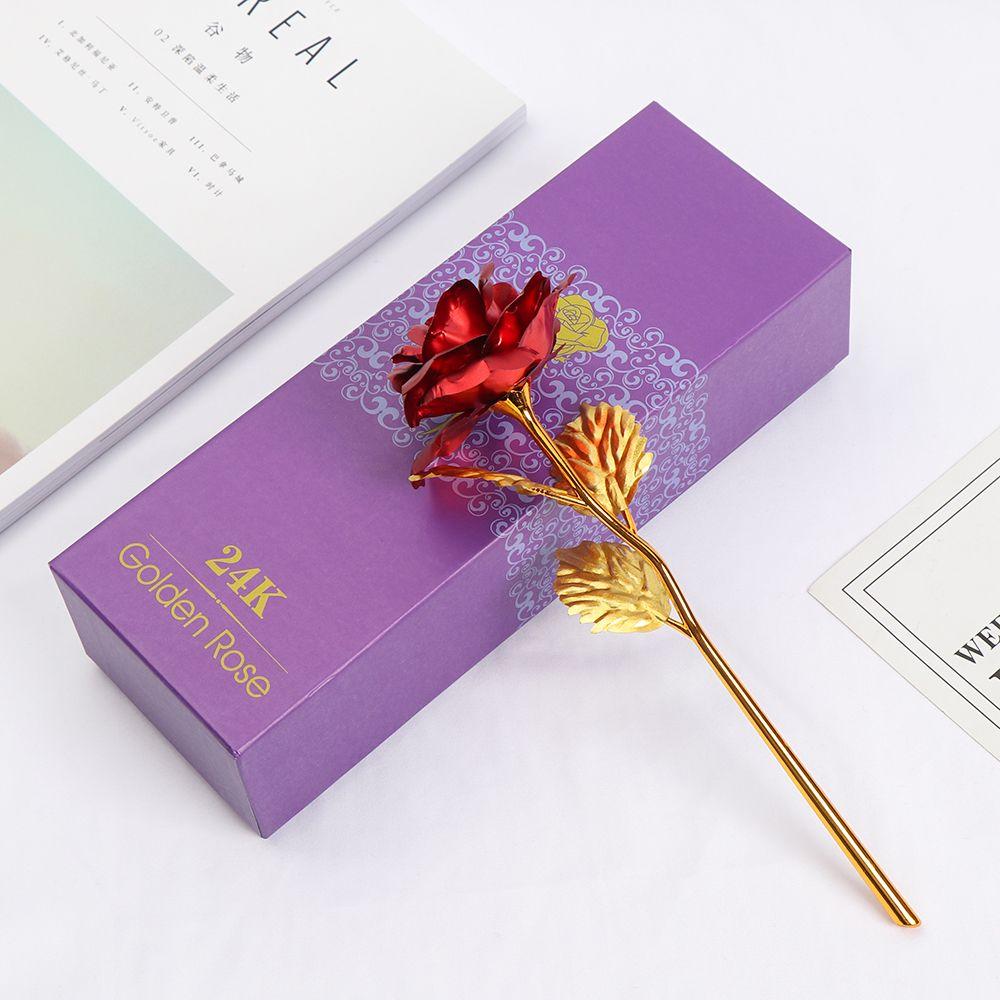 Домашний декор Подарки для влюбленных Подарок на День святого Валентина с длинным стеблем, 24-каратная золотая фольга, цветок розы, ручная работа