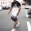 Gradient Stripe 3d Print Summer Men Set O-neck T shirts+Shorts 2 Piece 2023 New Short-sleeve Man Outfits Fashion Tracksuits Suit