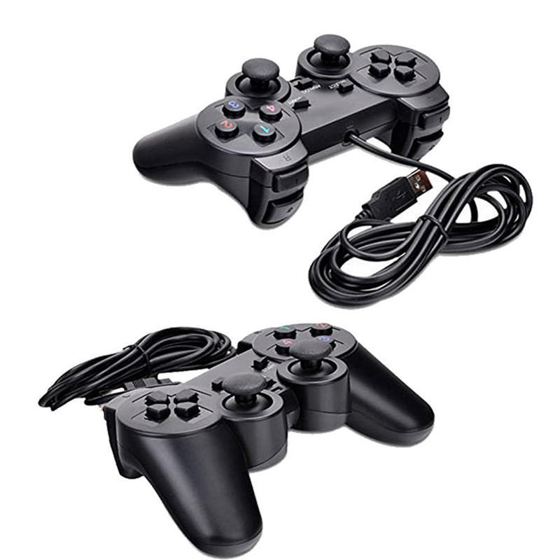 Черный USB Dual Shock ПК Компьютер Проводной геймпад Игровой контроллер Джойстик ESN