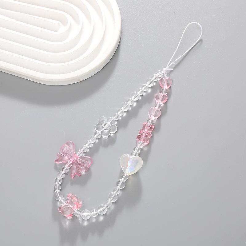 Korean Love Heart Beaded Phone Chain & Keychain Set for Women