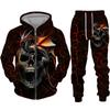 Cool Skull 3D Printed Black Zipper Hoodie Pants Suit Gothic Punk Style Men Women Tracksuit Set 2023 Halloween Streetwear Costume