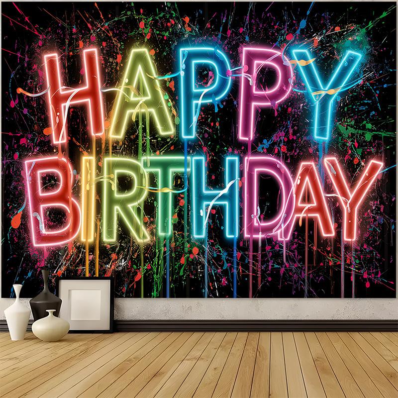 Happy Birthday Graffiti Theme Colorful Design, 1pc Polyester Party Backdrop Banner, Photo Booth Background, Wall Decor