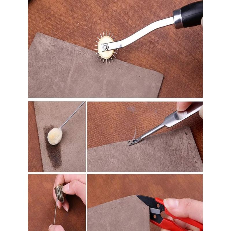 Наборы для шитья по коже Наборы для ремонта обивки со швейной иглой, иглой для прошивки швов, вязальным крючком для шитья DIY-поделок