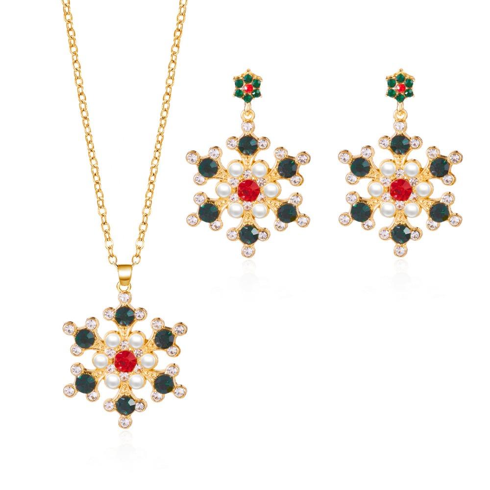 Zinc Zinc Zinc Alloy Christmas Jewelry Set Rhinestone Snowflake Necklace Xmas Dangle Earrings Party