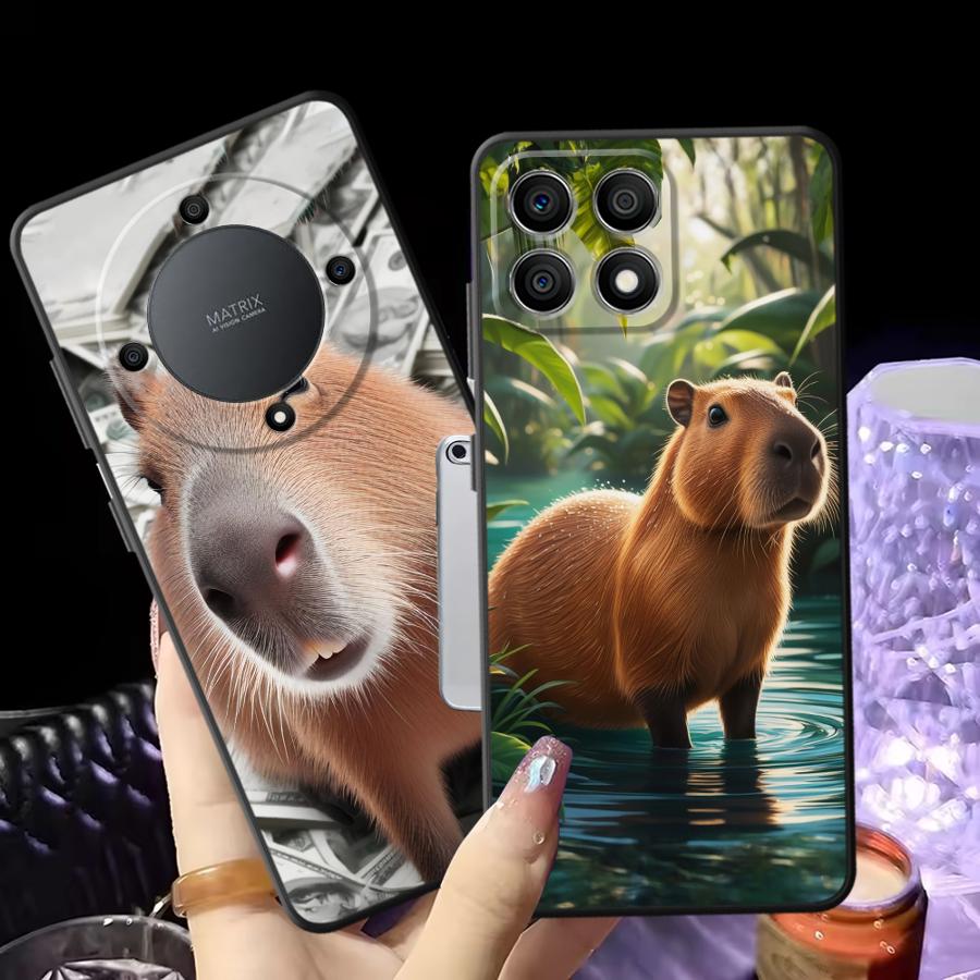 Милый чехол-капибара для Honor X7 X6 8X X8 X5b Magic5Lite X9a 90 200 400 Lite 70 Черный Мягкий чехол для телефона