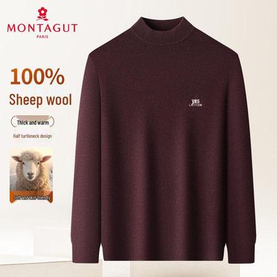 MONTAGUT Мужской свитер из 100% мериносовой шерсти, толстый, теплый, с полувысоким воротником