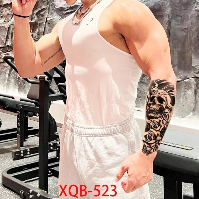 1 PC 210*114MM Cat Geometry Black Temporary Tattoos For Men Women Black Forest Skull Tiger Wolf Tattoo Sticker Evil Devil Arm Tattoo