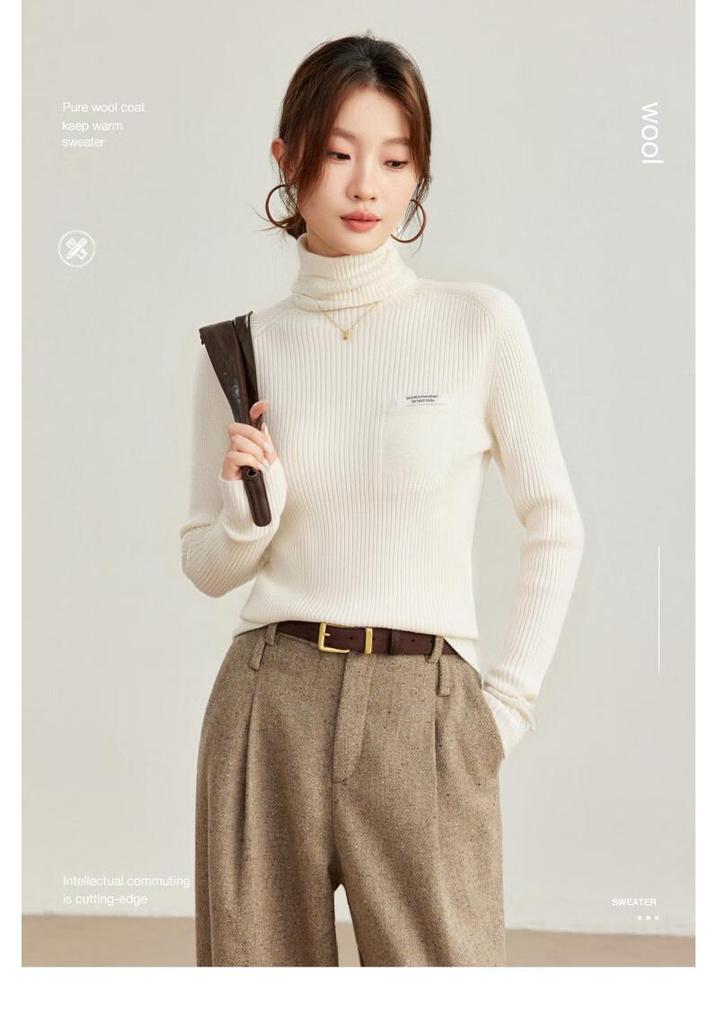 Women's 100% Merino Wool Turtleneck Knit Sweater
