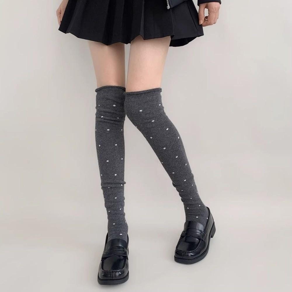 1 Pair Tight Mouth Design Polka Dot Socks Rolled Edge Warm Winter Socks Cotton Long Socks for Women