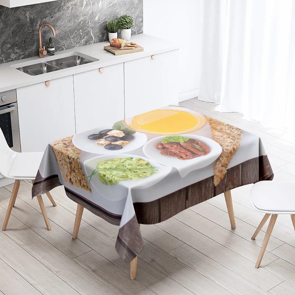 Breakfast Gourmet Printed Tablecloth Stain Resistant Waterproof Rectangular Kitchen Table Decoration Home Decor