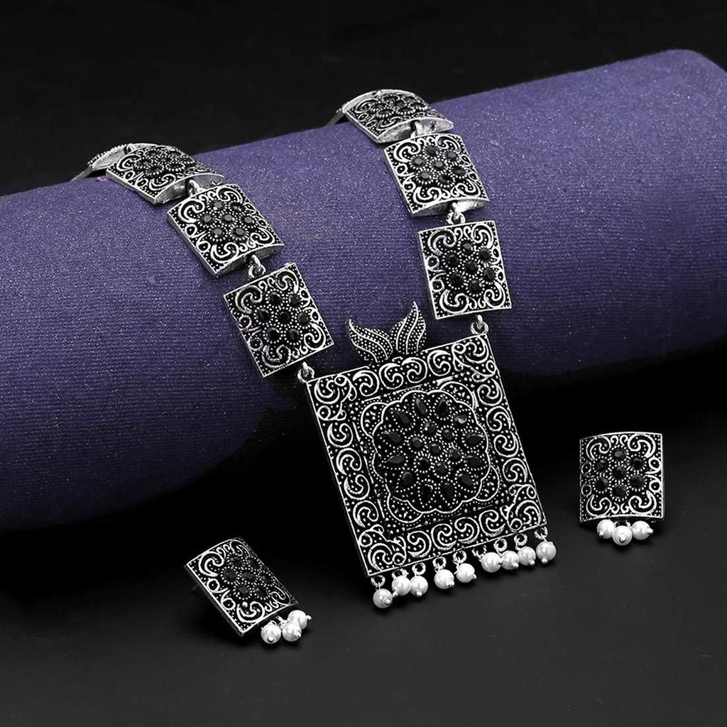 Комплект ювелирных украшений из немецкого окисленного серебра. Эффектный стиль. Королевский образ. Дизайнерский комплект ожерелья с серьгами для женщин и девочек.