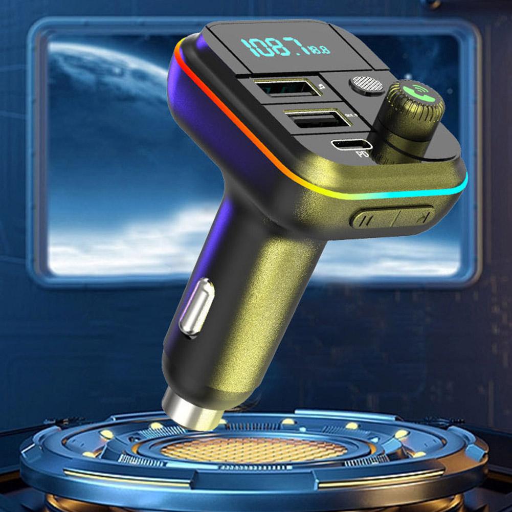 Автомобильный Быстрая зарядка Bluetooth 5.0 FM-передатчик PD Dual Player Music Type-C Цветной Ambient MP3 Light Прикуриватель USB