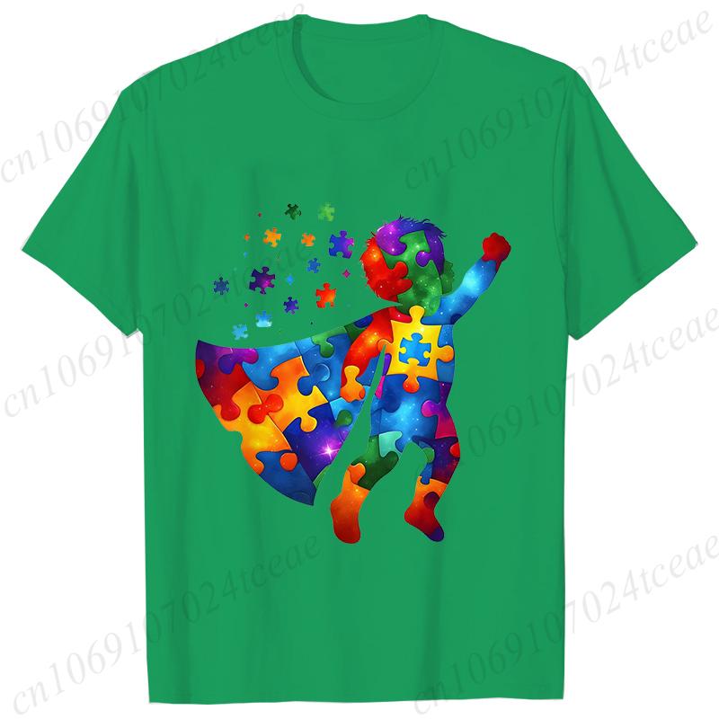 Funny Hero Autism Awareness T-shirt for Unisex Acceptance Neurodiversity Puzzle Graphic Y2k Tops Hip Hop Oversized Male Clothing