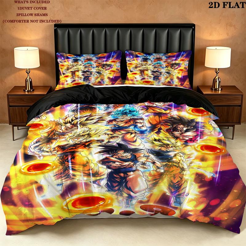 Dragon Ball Super Pattern Bedding Quilt Set Quilt Cover Pillowcase Home Birthday Gift(1 * duvet cover + 2 * pillowcase, without core)
