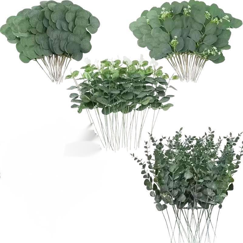 111 Pcs Mixed Artificial Eucalyptus Leaves Stems Bulk Fake Faux Leaf for DIY Bouquets Floral Arrangement Wedding Home Decor