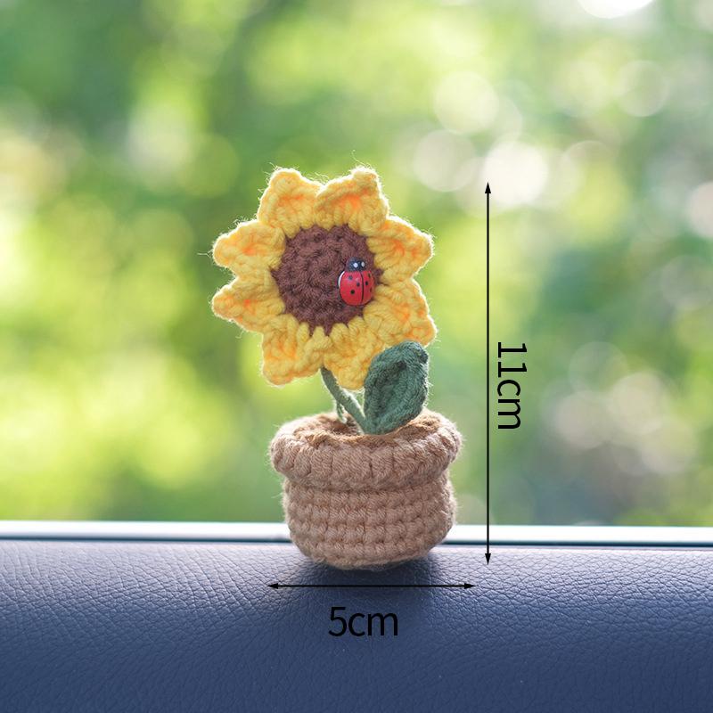 Mini Cute Crochet Flower Hand-Woven Simulation Flower Sunflower Potted Plants Knitted Finished Flowers Home Garden Decoration