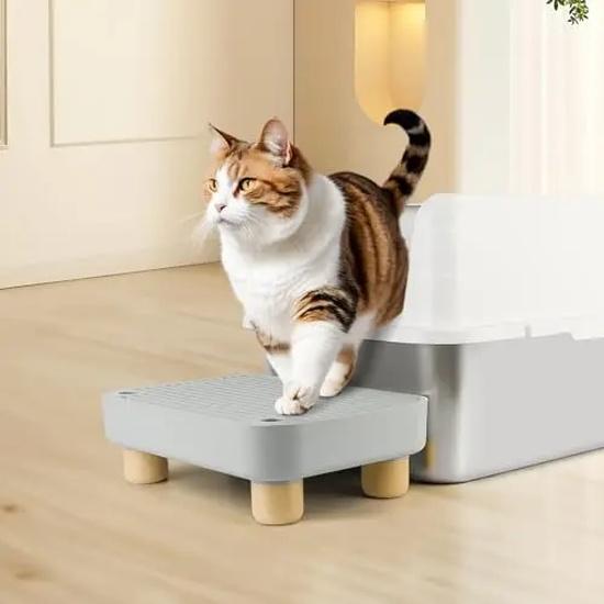 Cat Litter Box Step Stool with Catcher Ramp for Elderly Cats Mesh Tray Fits Most Litter Boxes 30 x 20 x 9 Cm for Small