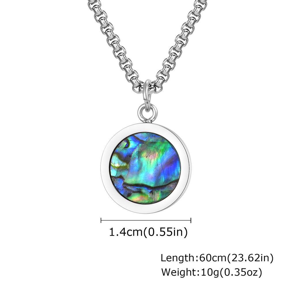 Stainless Steel Round, Oval Brand Natural Stone Abalone Shell Necklace Men'S Geometric Simple Pendant Nc-1061