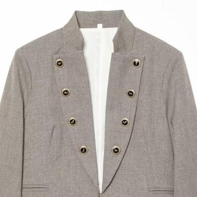 Womens Slim Fit Blazer With Double Breasted Buttons Street Style TR Fabric Long Sleeve Jacket