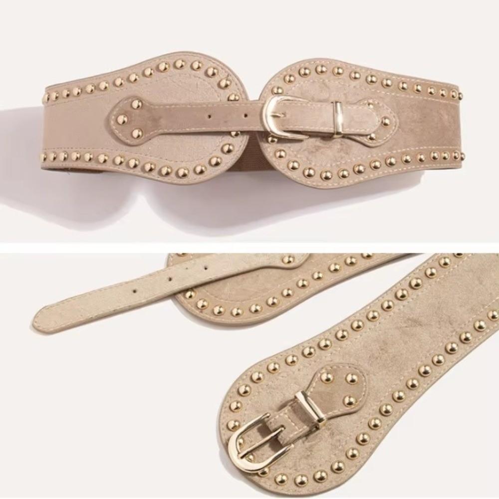 Metal Studded Elastic Stretch Waistband Suede Material Statement Waist Belt Corset Styling