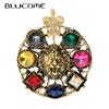 Crystal Lion Brooches For Women Round King Style Pin Animal Fashiopn Jewelry Winter Coat Jacket Accessories Party