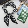 Spring/Summer Chessboard Print Ribbon Shirt Paired Scarf For Women Classic Thin Neckerchief Decorative Imitation Silk Headband