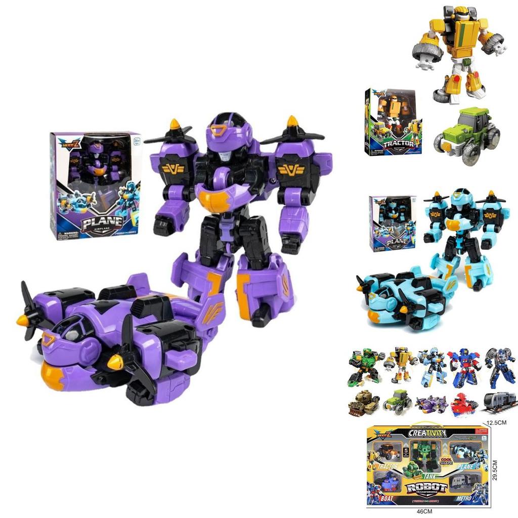 Transformable Car Robot Mech Cartoon Handheld Collectible Educational Puzzle Assembly Toy