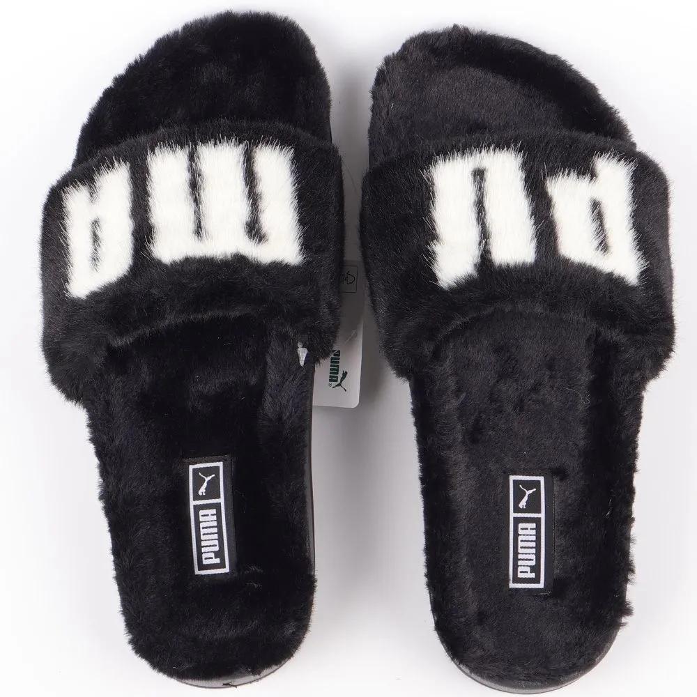 Puma Lead Cat 2.0 Fuzz WNS Slippers 38731301 Black Fur Slippers Fur Shoes Winter Warm Shoes for Indoors and Outdoors