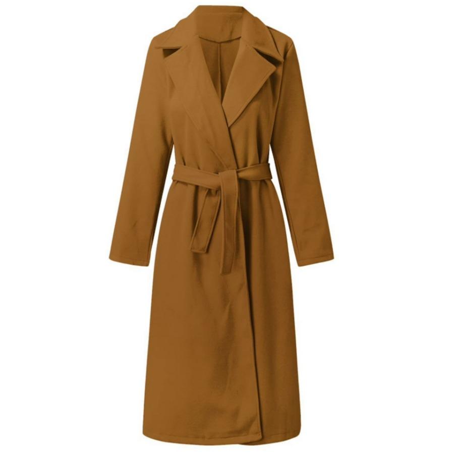 Spring and Autumn Coat Simple V-neck Strap Long Coat Women