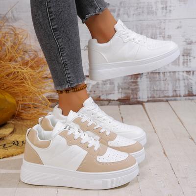 Женские кроссовки Весна Новые Корейская версия Кроссовки Толстая подошва Увеличение роста Спортивная обувь Женские Повседневные Низкий верх Искусственная кожа Кроссовки