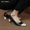 Mixed Color Office Lady Shoes Woman Pumps 2024 New Spring Summer Genuine Leather Square Toe Mature Concise Working Shoes Basic