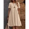 Летние ретро свободные карманы однотонные круглые шеи женские хлопковые льняные повседневные платья