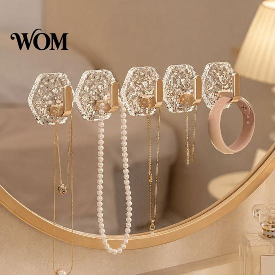 Reusable Adhesive Hooks Hexagonal Self Hooks, Water Ripple Pattern Design, Waterproof No Non Destructive Wall Drilling Mounted for Towels Keys Kitchen