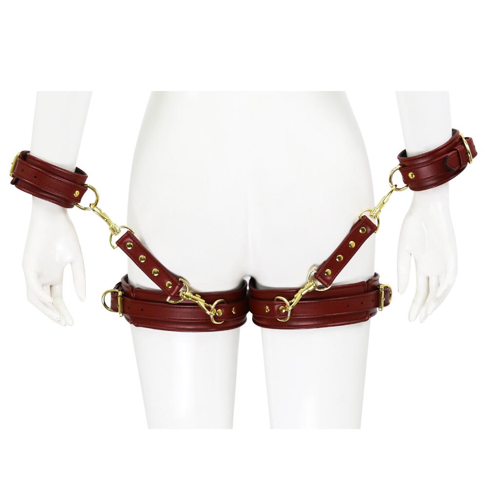 Thierry Bondage Restraint Игры для взрослых Секс-игрушки для женщин, манжеты на бедра, наручники, манжеты для ног, соединительный ремень, эротический фетиш-раб