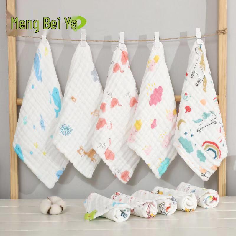 Set of 5 Plain Color 30x30cm Six-Layer Gauze Towels: Infant Saliva Towels & Handkerchiefs.