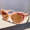 New Sunglasses Large Frame Women Cat Eye Glasses Retro Fashion Floral Sunglasses Trendy Sunscreen Sunglasses Vacation Glasses